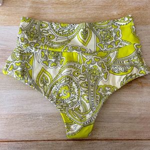 Montce Swim Chartreuse Paisley Added Coverage High Rise Bikini bottom